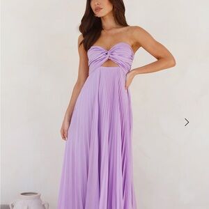 Hello Molly Lavender Twist-Front Strapless Maxi Dress
